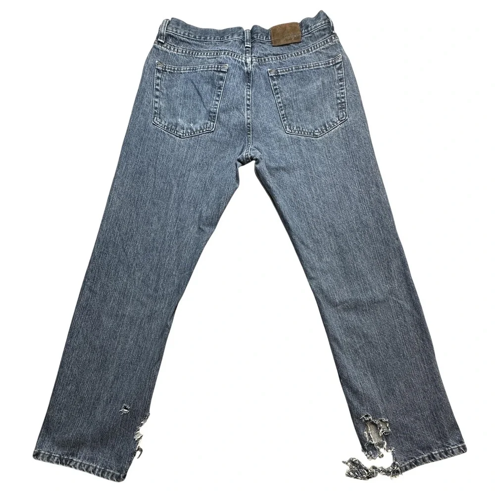 Wrangler Premium Denim Jeans Mens 33x30 Distressed Medium‎ Wash Blue Straight